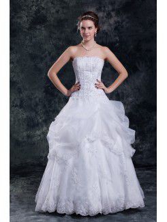 Organza trägerlosen bodenlange a-linie brautkleid bestickt