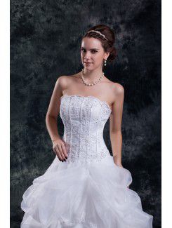 Organza Strapless Floor Length A-line Embroidered Wedding Dress