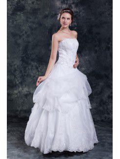 Organza Strapless Floor Length A-line Embroidered Wedding Dress