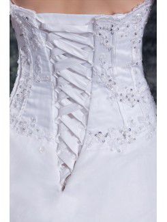 Organza Strapless Floor Length A-line Embroidered Wedding Dress