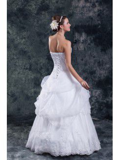 Organza Strapless Floor Length A-line Embroidered Wedding Dress