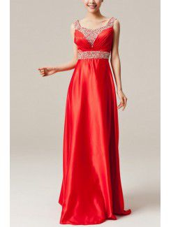 Satin Scoop Sweep Train Empire Evening Dress with Sequins