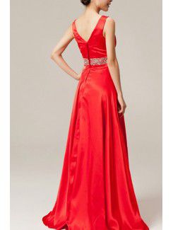 Satin Scoop Sweep Train Empire Evening Dress with Sequins