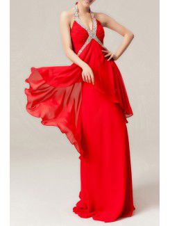 Chiffon V-neck Floor Length Empire Evening Dress with Sequins