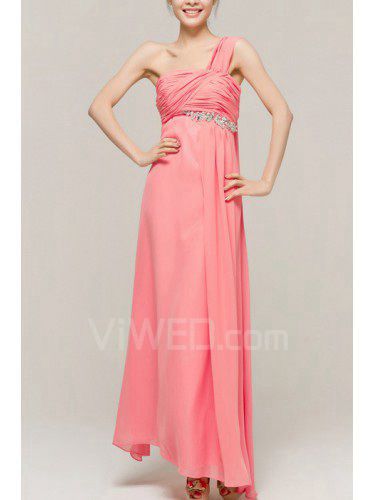 Chiffon One Shoulder Ankle-Length Empire Evening Dress with Crystal