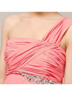 Chiffon One Shoulder Ankle-Length Empire Evening Dress with Crystal