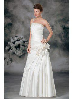 Satin Strapless Floor Length Sheath Hand-made Flowers Wedding Dress