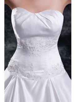 Satin Sweetheart Sweep Train A-line Embroidered Wedding Dress