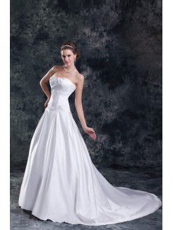 Satin Sweetheart Sweep Train A-line Embroidered Wedding Dress