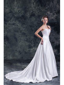 Satin Sweetheart Sweep Train A-line Embroidered Wedding Dress