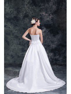 Satin Sweetheart Sweep Train A-line Embroidered Wedding Dress