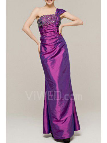 Satin One Shoulder Floor Length Sheath Evening Dress with Sequins