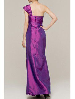 Satin One Shoulder Floor Length Sheath Evening Dress with Sequins