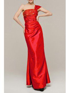 Satin One Shoulder Floor Length Sheath Evening Dress with Sequins