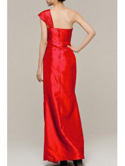 Satin One Shoulder Floor Length Sheath Evening Dress with Sequins