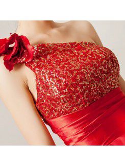 Satin One Shoulder Floor Length A-line Evening Dress with Sequins