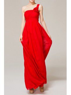 Chiffon One Shoulder Ankle-Length Empire Evening Dress with Handmade Flowers