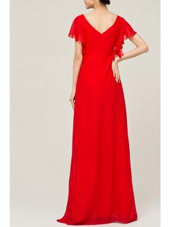 Chiffon V-neck Floor Length Empire Evening Dress with Crystal