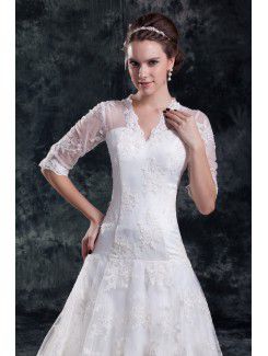 Lace V-Neck Sweep Train A-line Half-Sleeves Wedding Dress