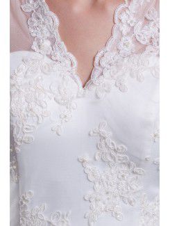 Lace V-Neck Sweep Train A-line Half-Sleeves Wedding Dress