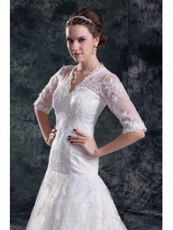 Lace V-Neck Sweep Train A-line Half-Sleeves Wedding Dress