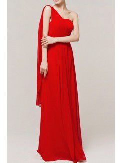 Chiffon One Shoulder Floor Length Empire Evening Dress with Crystal