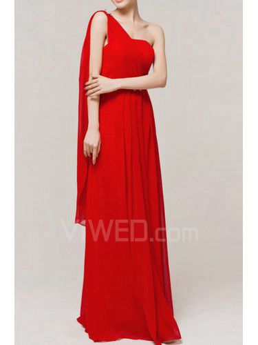 Chiffon One Shoulder Floor Length Empire Evening Dress with Crystal