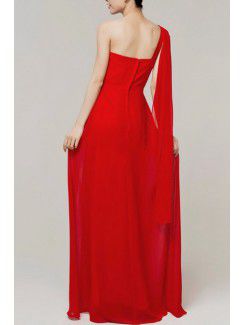 Chiffon One Shoulder Floor Length Empire Evening Dress with Crystal