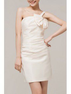 Satin One Shoulder Short Sheath Evening Dress with Handmade Flowers