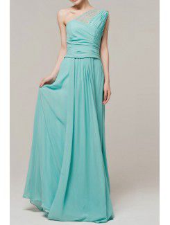 Chiffon One Shoulder Floor Length Empire Evening Dress with Beading