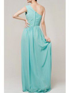 Chiffon One Shoulder Floor Length Empire Evening Dress with Beading