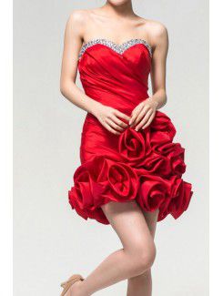 Satin Sweetheart Short Sheath Evening Dress with Crystal