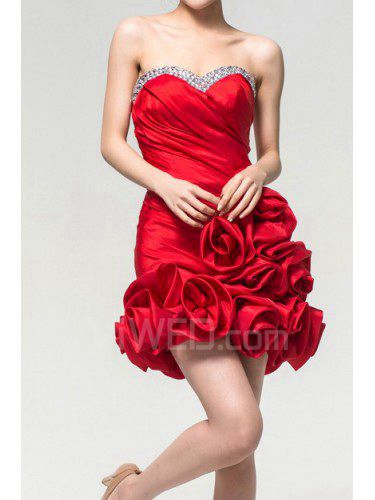 Satin Sweetheart Short Sheath Evening Dress with Crystal