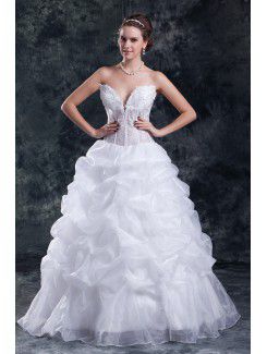 Organza v-ausschnitt bodenlange a-linie brautkleid bestickt