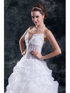 Organza V-Neck Floor Length A-line Embroidered Wedding Dress