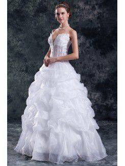 Organza V-Neck Floor Length A-line Embroidered Wedding Dress