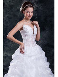 Organza V-Neck Floor Length A-line Embroidered Wedding Dress