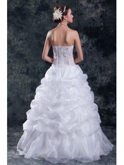 Organza V-Neck Floor Length A-line Embroidered Wedding Dress