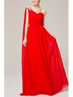 Chiffon One Shoulder Floor Length Corset Evening Dress with Crystal