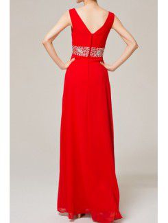 Chiffon V-neck Floor Length Empire Evening Dress with Sequins