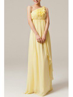 Chiffon One Shoulder Floor Length Empire Evening Dress with Handmade Flowers