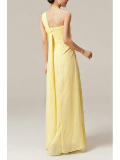 Chiffon One Shoulder Floor Length Empire Evening Dress with Handmade Flowers