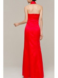 Satin Halter Floor Length Sheath Evening Dress with Handmade Flowers