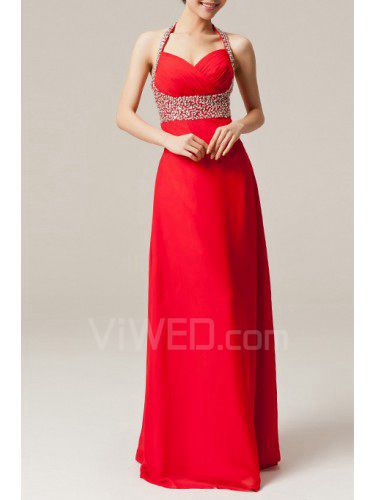 Chiffon Halter Floor Length Empire Evening Dress with Sequins