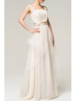 Organza Square Floor Length A-line Evening Dress with Crystal