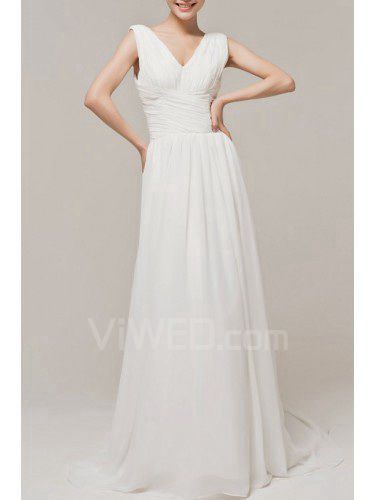 Chiffon V-neck Chapel Train A-line Evening Dress