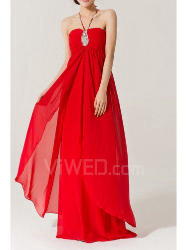 Chiffon Halter Floor Length Empire Evening Dress