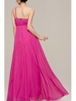 Chiffon One Shoulder Floor Length A-line Evening Dress with Handmade Flowers