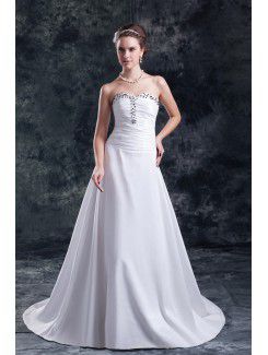 Taffeta Sweetheart Sweep Train A-line Embroidered Wedding Dress