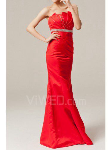 Satin Strapless Floor Length Mermaid Evening Dress with Beading